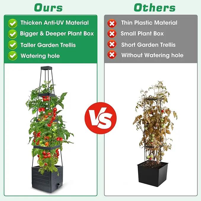 2Pack Raised Garden Bed Planter Box with Trellis, 57" Self-Watering Tomato Cage Planters for Climbing Plants Vegetable Vine Flowers Outdoor & Indoor (57x9.8x9.8IN) by GreenHaven Gardens