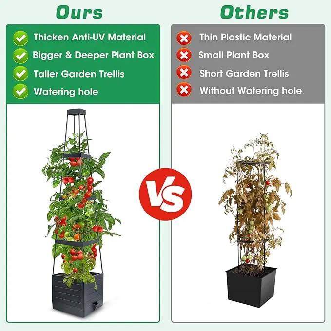 2Pack Raised Garden Bed Planter Box with Trellis, 57" Self-Watering Tomato Cage Planters for Climbing Plants Vegetable Vine Flowers Outdoor & Indoor (57x9.8x9.8IN) by GreenHaven Gardens