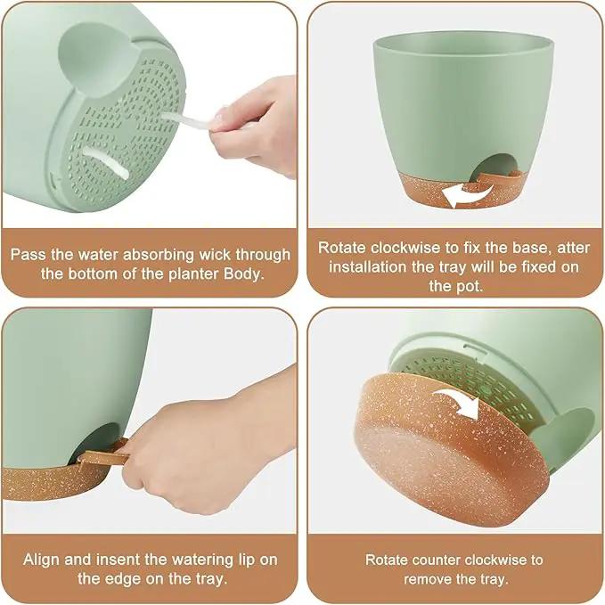 Plant Pots 8/7/6.5/6/5.5/5 Inch Self Watering Pots, Set of 6 Plastic Planters with Drainage Holes and Saucers,Plastic Flower Pots,Nursery Planting Pot for Indoor Out Door Plants（Green） by GreenHaven Gardens