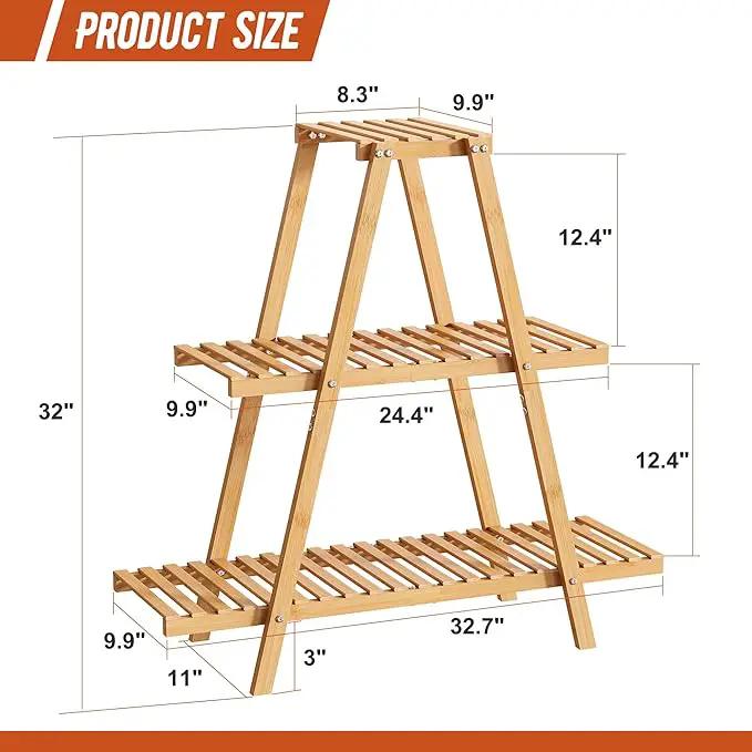 Plant Stand Indoor Plant Shelf Outdoor bamboo Plant Rack, 3 Tiers Ladder Plant Holder Flower Stand for Living Room Balcony Garden Patio,Living Room Boho Home Decor for Gardening Gifts (Natural) by GreenHaven Gardens