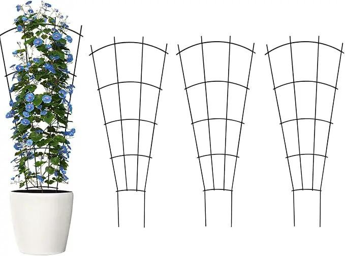 4 Pack 43'' Indoor Plant Trellis for Potted Plants Climbing Outdoor Metal Garden Trellis Houseplants Flowers Vine Ivy,Fan Shape, Black by GreenHaven Gardens