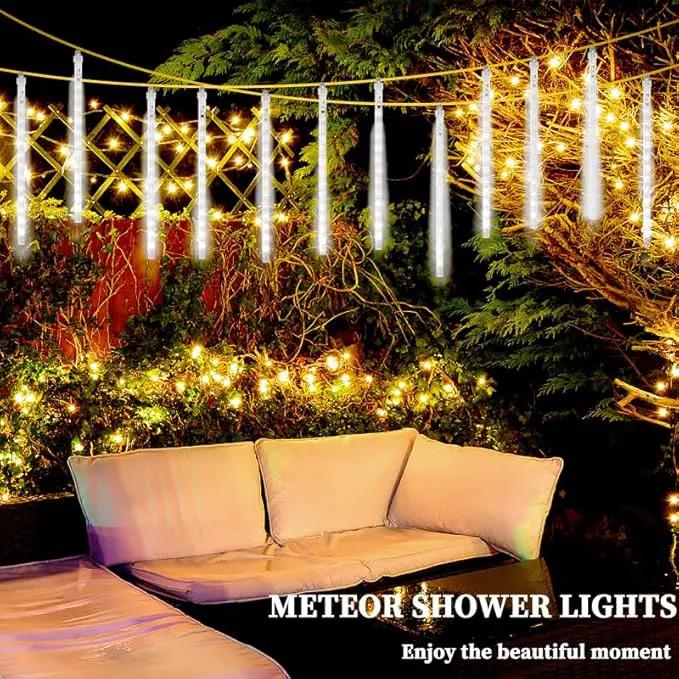 High Brightness 10 Tube 360 LED 12 Inch Meteor Shower Rain Lights Cascading Falling Rain Outdoor Lights for Christmas Roof Eaves Tree Decoration Icicle Raindrop by GreenHaven Gardens