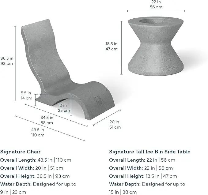 Ledge Lounger Signature Chair Set - Two Chairs - Ice Bin Side Table - in-Pool - On-Deck - Water Depths 0-9” - All Types - Resin Water Chairs - Pool, Sundeck, Outdoor Patio (Granite Grey) by GreenHaven Gardens