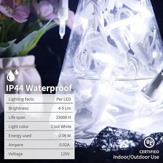 White LED Christmas Lights - 2 Pack 100 Count Cool White Christmas String Lights for Tree, Party, Wedding, Holiday, Indoor and Outdoor Decor, 2 Sets 33 Feet White Wire, UL Certified, Connectable by GreenHaven Gardens