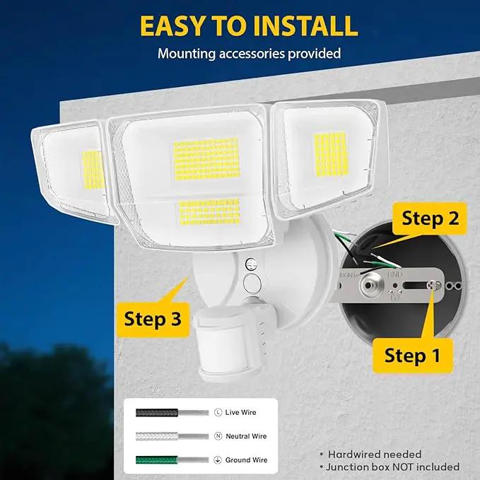 90W 10000LM LED Security Lights Motion Sensor Outdoor Lights, 4 Head Dusk to Dawn, 6500K Daylight Flood Lights Outdoor Motion Sensor, IP65 Waterproof, Motion Light for Outside, Garage, Yard, Porch by GreenHaven Gardens