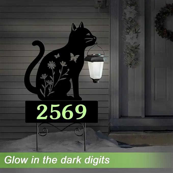 Address Signs for Houses,YY Gardenia Solar Lantern Garden Stake with Glow in the Dark House Numbers-Waterproof Outdoor Yard Sign with Solar Power-Elegant Garden Decor (Cat Black) by GreenHaven Gardens