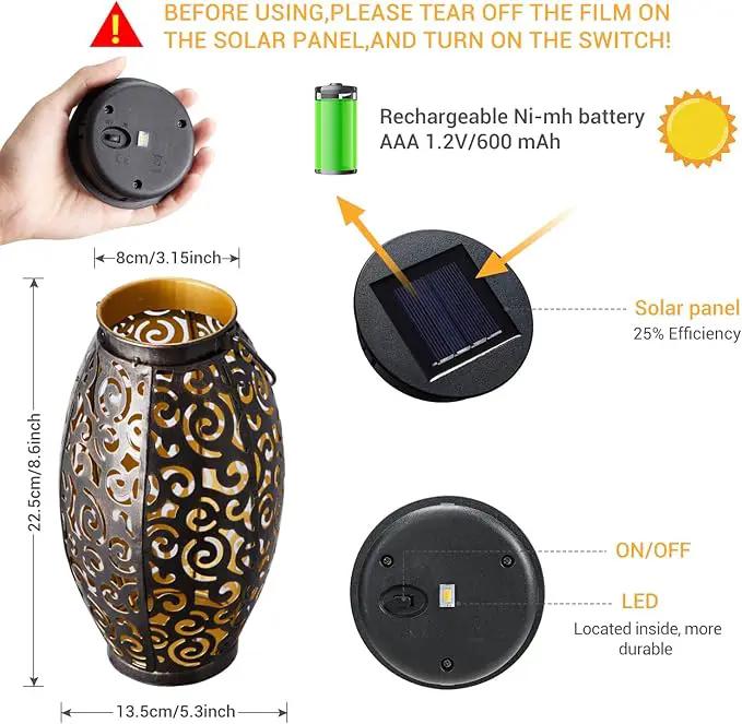 Solar Lanterns Outdoor Waterproof, 2 Pack Solar Garden Lanterns, LED Hanging Lanterns Solar Powered with Handle, Garden Decorative Retro Metal Solar Light for Table Pathway Walkway, Gardening Gifts by GreenHaven Gardens
