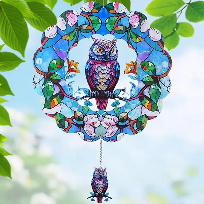 Wind Spinners Outdoor, FACIACC Owl Metal 3D Hanging Garden Decor, 12-inch Stainless Steel Wind Spinner with Tail Spinner, Wind Sculptures for Indoor Patio Lawn Yard, Ornament Gift for Women/Men by GreenHaven Gardens