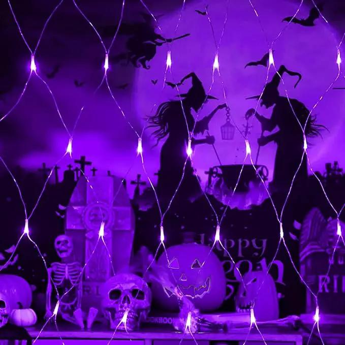 Joomer 12ft x 5ft 360LED Purple Halloween Net Lights Outdoor, 8 Modes Timer Connectable Waterproof Bush Mesh Netting for Halloween Outdoor Decorations (Clear Wire) by GreenHaven Gardens
