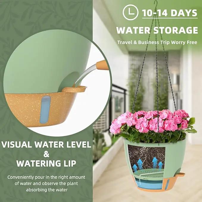 ZMTECH 12 Inch Hanging Planters for Indoor Outdoor Plants, 2 Pack Self Watering Hanging Plant Pots with Drainage Hole, Visual Reservoir, Plastic Flower Hanging Pots with Watering Lip (Green) by GreenHaven Gardens