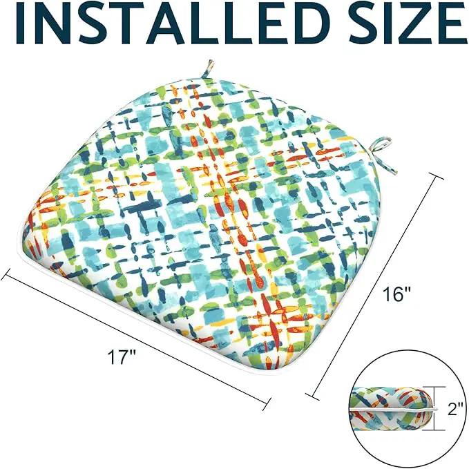Indoor/Outdoor Chair Cushions 16x17 Inch, Patio Chair Cushions with Ties, All Weather Seat Cushions for Patio Furniture Home Garden Chair Use, Set of 4,Acapa Opal Geometric by GreenHaven Gardens
