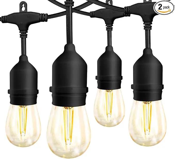 Banord Outdoor String Lights Commercial Grade 96ft Waterproof with 30 S14 Shatterproof Dimmable LED Bulbs, Heavy Duty Hanging Lights for Patio Garden Backyard Decoration, 2W 2x48ft Strands by GreenHaven Gardens