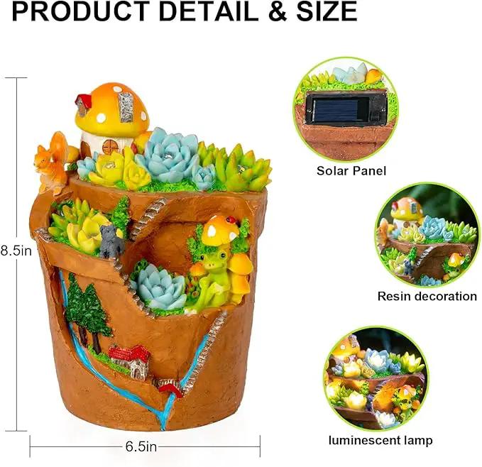 Garden Solar Figurine Light - Flowerpot Succulent Solar Light Outdoor, Solar Powered Lighting Outside Decorations Yard Art Lawn Ornaments for Porch Patio Balcony - Succulent Gifts for Women Mom by GreenHaven Gardens