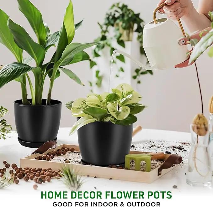 Plant Pots with Multi Drainage Holes - 5 Pieces Versatile, Sturdy Plastic, Stackable Design Home Decor Flower Pots for Indoor and Outdoor Gardening - Black by GreenHaven Gardens