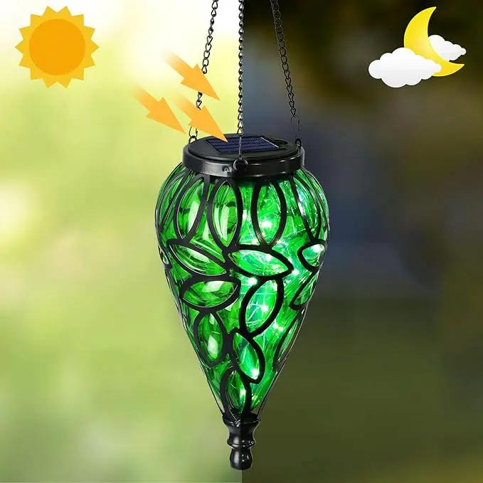 Outdoor Plastic Solar Hanging Lantern, 15 Cool White LEDs Twinkle Effect Tear-Shaped Hanging Lantern Decor Garden Decorative Solar Lights for Backyard, Patio and Lawn by GreenHaven Gardens