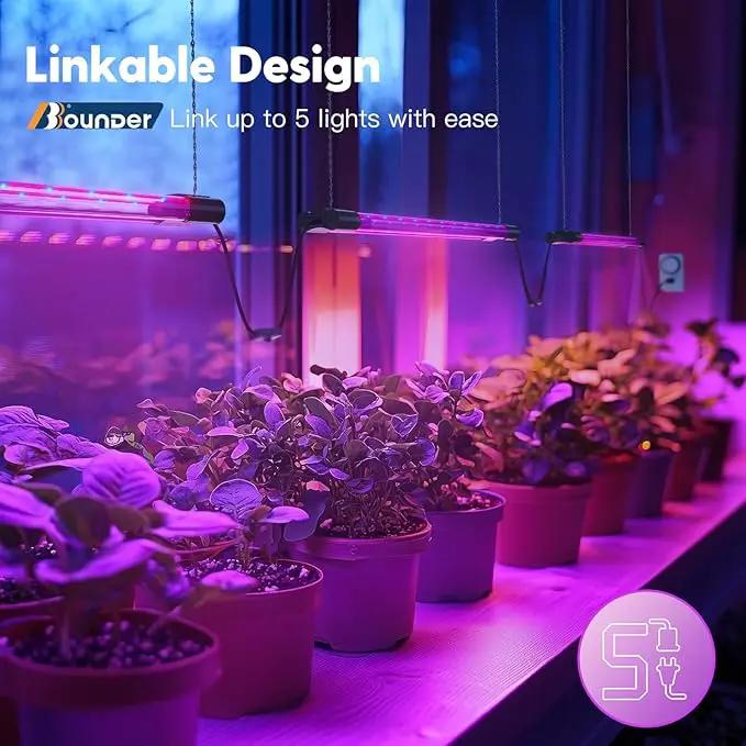 BBOUNDER 2ft 4 Pack Grow Lights for Indoor Plants with Mechanical Outlet Timer, 80W (4x20W, 440W Equivalent), Red Blue Full Spectrum, Linkable LED Grow Light for Hydroponic Indoor Plant Seedling Veg by GreenHaven Gardens