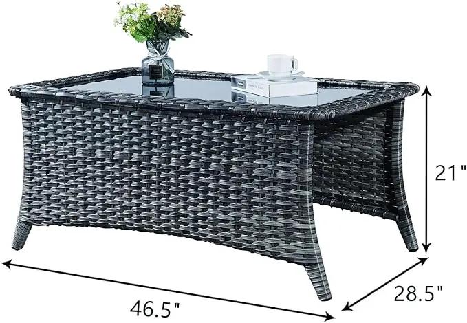 Patio Tables Wicker Coffee Table - Outdoor Rattan Coffee Tables with Glass Top for Patio Proch Deck Balcony Rectangle Mixed Grey by GreenHaven Gardens