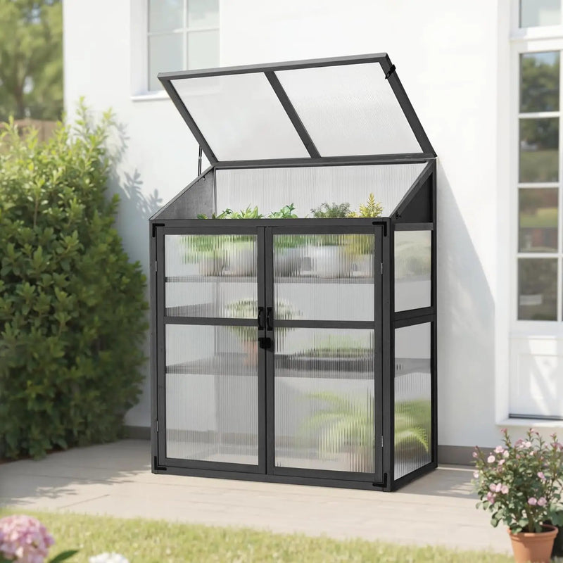 Macrout Cold Frame Greenhouse, Large Wooden Greenhouse Cabinet, Garden Cold Frame with Adjustable Shelves for Outdoor Indoor Use, 1344 (Dark Grey) by GreenHaven Gardens