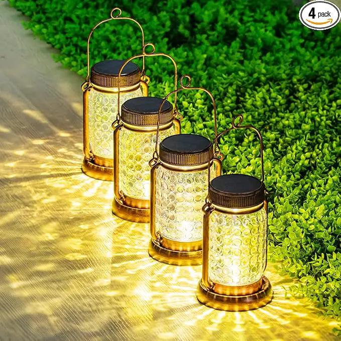 Outdoor Garden Decor, 4 Pack Solar Lantern Waterproof Warmwhite Mason Jar Hanging Lights, Porch Decorative for Garden Yard Patio Backyard Deck Courtyard Lawn by GreenHaven Gardens