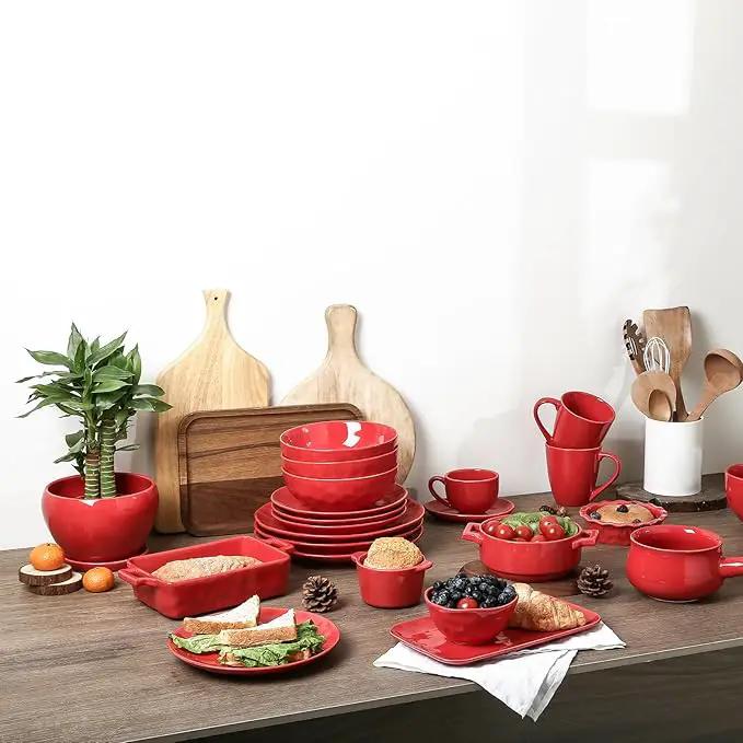 vicrays Ceramic Plant Pots Indoor - 6.5 Inch Planter Pot with Drainage Hole and Saucer for Succulent Orchid Flower Herbs Cactus - Ideal for Gardening Home Desktop Office Decor - Red by GreenHaven Gardens