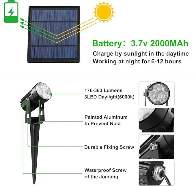 Solar Spot Lights Outdoor, 3-in-1 Garden Spotlights IP65 Waterproof 9.8ft Cable, 5W 4000mAh Separated Solar Panel, Auto On/Off for Tree Patio Yard Driveway Pathway Pool(Cold White 6000K) by GreenHaven Gardens