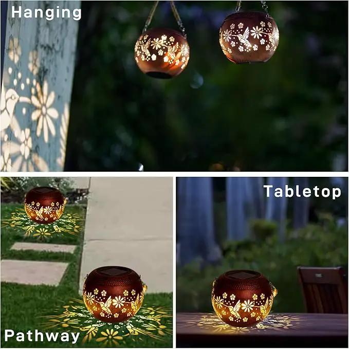 Starsoul 2 Pack Solar Lanterns Waterproof Outdoor, Hummingbird Hollow Out Decoractive Hanging Solar Lantern Lights for Outside Garden Yard Porch Tabletop Patio Decor, Gardening Gifts for Women Mom by GreenHaven Gardens