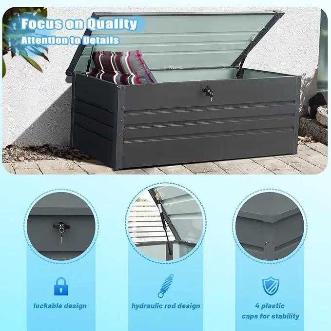 260 Gallon Waterproof Outdoor Storage Box, Extra Large Outside Metal Deck Storage Box for Patio Cushions, Garden Tools, Pool Supplies by GreenHaven Gardens