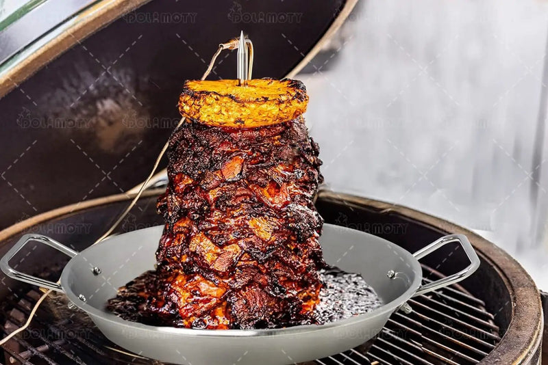 BBQ Vertical Skewer Pan Gyro Spit Shawarma Stand for oven, Al Pastor Skewer for Grill, El Pastor Hack for Tacos Al Pastor Chicken, Brazilian, Stainless Steel, with 8",10" and 12" stick by GreenHaven Gardens