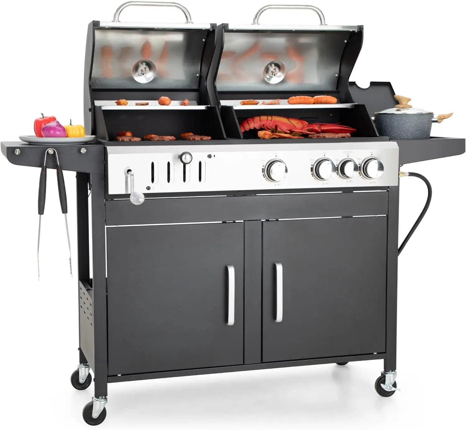 Captiva Designs Propane Gas Grill and Charcoal Grill Combo with Side Burner & Porcelain-Enameled Cast Iron Grate, Dual Fuel BBQ Grill for Outdoor Events & Backyard Barbecue, 690 SQIN Cooking Area by GreenHaven Gardens