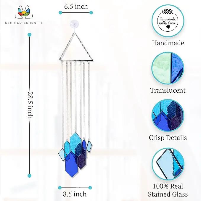 Stained Glass Window Hanging Sun Catchers Indoor Window Decor Azure Dream Stained Glass Panels Handcrafted Preassembled Vivid Real Stain Glass Art Reconfigurable by GreenHaven Gardens
