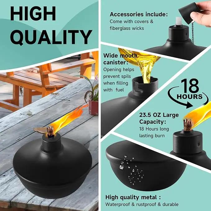 6 Pack Metal Table Top Torches,23.5 oz Citronella Torches for Outside,Refillable Flame Light Torch with Wicks and Covers for Party, Garden Decor,DIY by GreenHaven Gardens