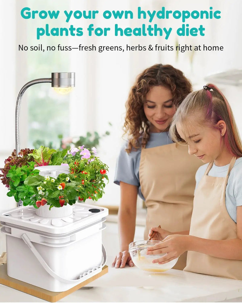 Indoor Herb Garden Growing System Kit, 6 Pods Hydroponics System with LED Grow Light, Hydroponic Planter for Home Kitchen Windowsill, White by GreenHaven Gardens