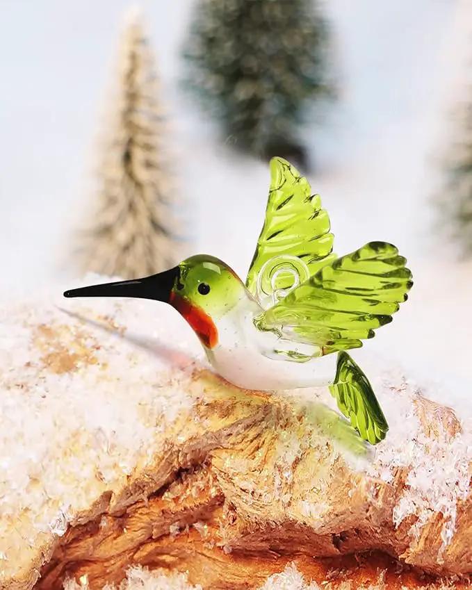 Nefelibata Hummingbird Ornament Glass Green Figurine Crystal Hanging Bird Art Christmas Xmas Tree Suncatcher Window Decor Memorial Gift for Her Friend Bird Lover Set of 1 Party Home Decorations by GreenHaven Gardens