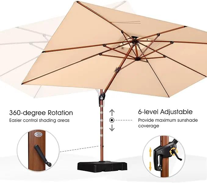 PURPLE LEAF 9' X 12' Double Top Deluxe Wood Pattern Rectangle Patio Umbrella with Base Offset Hanging Umbrella Outdoor Market Umbrella Garden Umbrella, Beige by GreenHaven Gardens