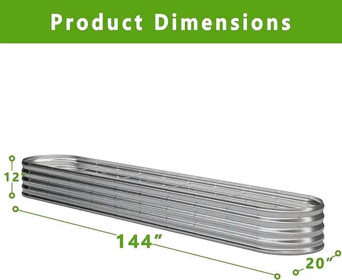 KFN 12x1.8x1FT Galvanized Raised Garden Bed,Raised Garden Bed Kit-Oval Metal Vegetable Box,Large Planter Flower Boxes Outdoor,Planting for Vegetables,Flower,Herb,Sliver,0.7mm by GreenHaven Gardens