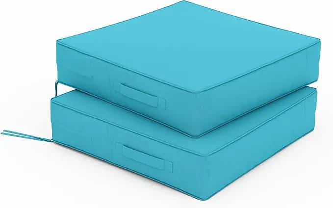 Patio Chair Cushions 19 X 19 X 4 Inch Waterproof Outdoor Seat Cushions for Patio Furniture, Outdoor Sofa Couch Pads with Ties & Handle, Set of 2, Lake Blue by GreenHaven Gardens