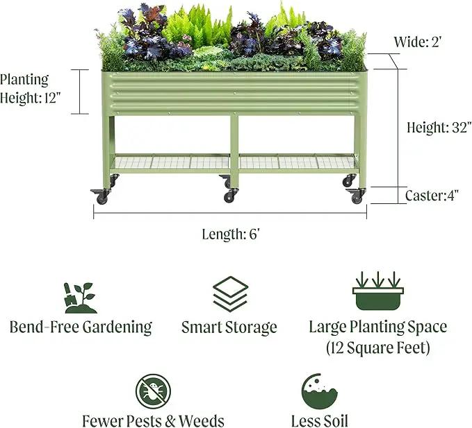 Rolling Elevated Raised Garden Bed-V Series, 2' x 6' Garden Beds with Legs & Storage Rack for Patio & Porch, 1000 Lbs Weight Capacity, Outdoor Planter Box for Vegetables Flower Herbs, Olive Green by GreenHaven Gardens