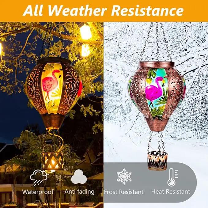 Flamingo Hot Air Balloon Solar Lanterns Outdoor Waterproof,Metal Garden Decor Solar Hot Air Balloon Lantern with Flame Flickering Lights for Patio,Porch,Yard Decor Mother Day Gifts for Women by GreenHaven Gardens