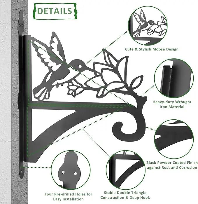 ATKKE Hanging Plant Bracket Hangers Indoor Iron Wall Mount,11” Hummingbird Silhouette Ornamental Iron Hangers Hookers for Flower Pot Lantern Bird Feeder Wind Chimes by GreenHaven Gardens