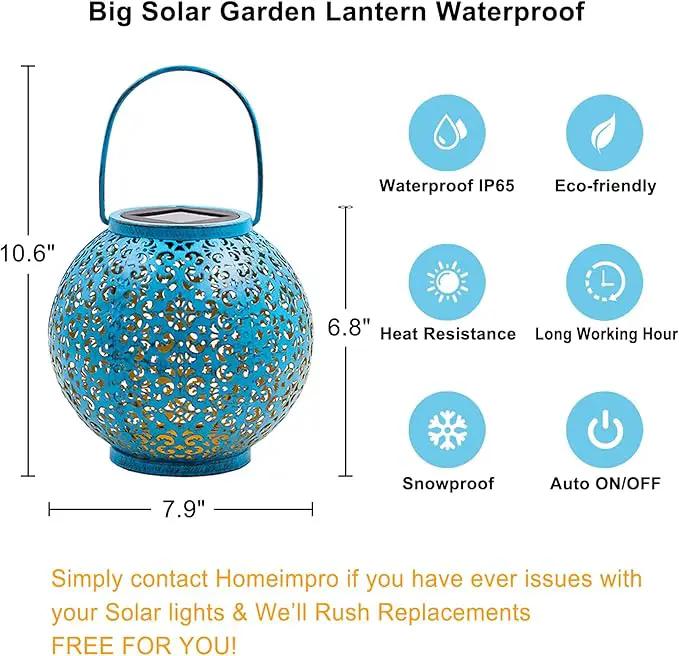 Homeimpro Solar Big Lantern Outdoor Waterproof Garden Gifts Mom, Metal Table Lights for Patio, Yard Art, Mothers Day Bithday Gifts for Women Men(1Pack, Teal Blue) by GreenHaven Gardens