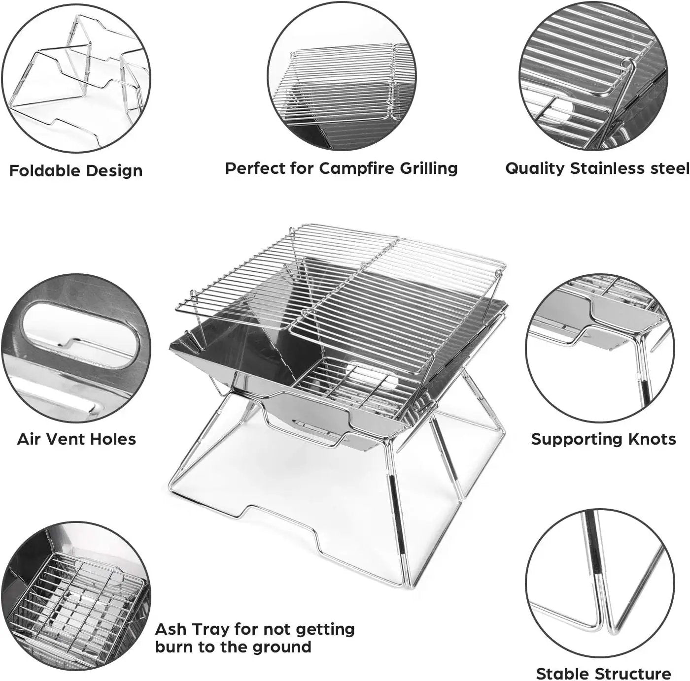 Odoland Folding Campfire Grill, 304 Stainless Steel Grate Barbeque Grill, Portable Camping Grill with Legs for Picnics, Backpacking, Outdoor with Carrying Bag and Kitchen Tongs by GreenHaven Gardens
