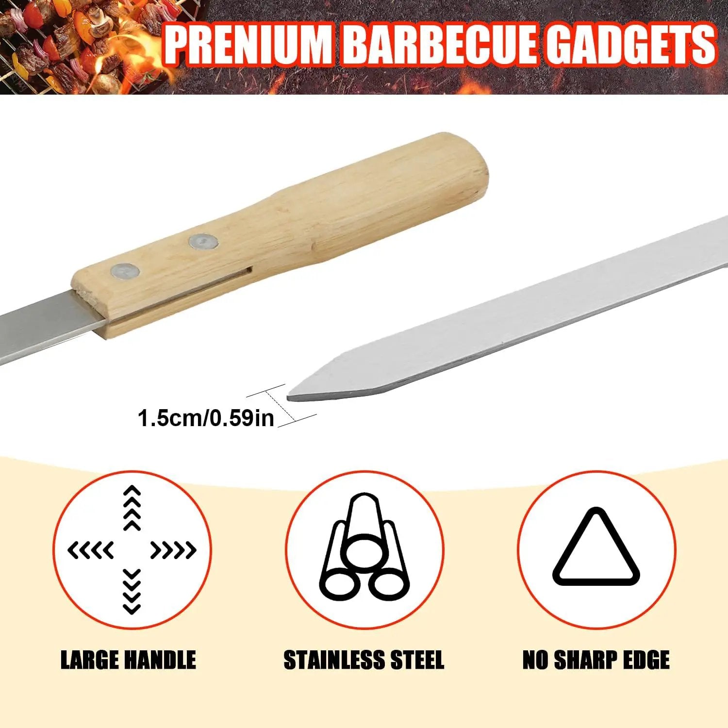 SHIKORI Kabob Skewers,BBQ Barbecue Skewers,Stainless Steel Sticks,23 Inch Heavy Duty Large Wide Reusable,with Nonslip Wooden-6 Pcs by GreenHaven Gardens