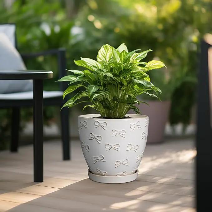 Pots for Plants 10 Inch - Ceramic Planter Large Plant Pot for Indoor Plants Outdoor Round Flower Pot with Drainage Hole and Saucer Home Garden Decor White by GreenHaven Gardens