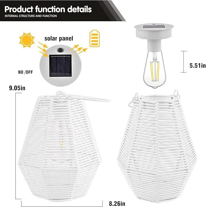 Outdoor Solar Lantern Hanging Decorative Rattan Lanterns with Handle White Large Solar Table Lamp Waterproof for Patio Garden Wedding Home Decor by GreenHaven Gardens