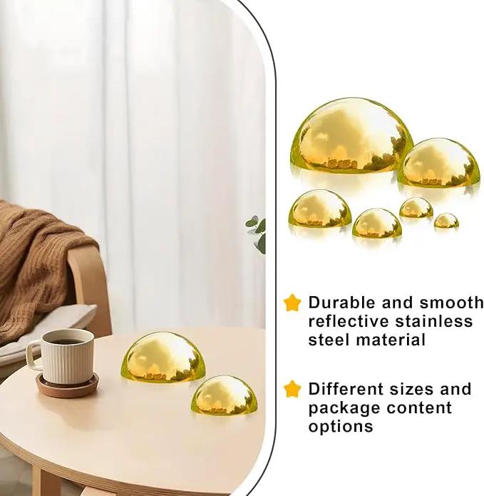 Nerien Gazing Ball, Stainless Steel Garden Mirror Globe, Polished Ornament Sphere, Hollow Floating Reflective Hemisphere, for Home Outdoor Pond Housewarming Swimming Pool Decoration, Gold, 6Pcs Mix by GreenHaven Gardens
