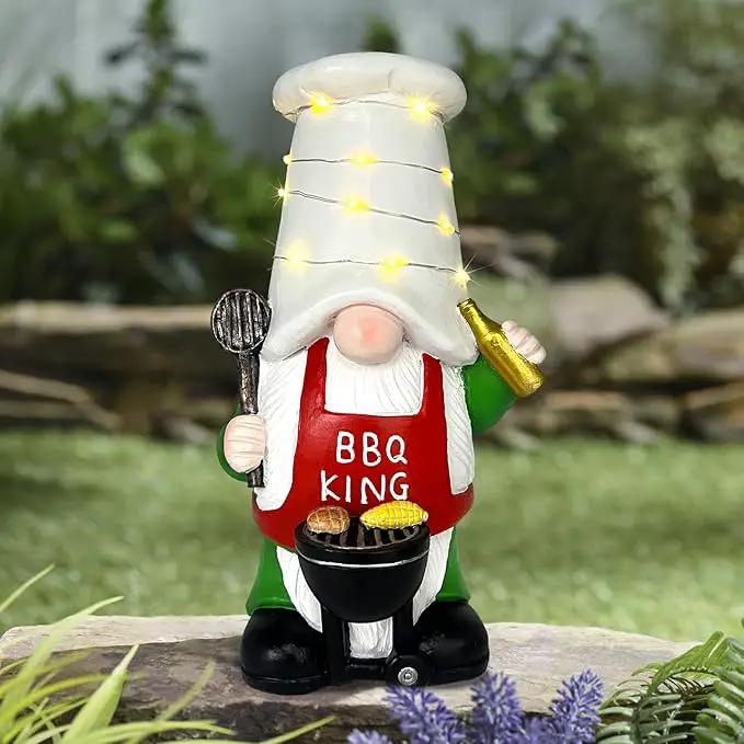 BAYN Garden Gnome Statues Outdoor Decor, Solar Powered Outdoor Gnome with BBQ Grill Decorative Yard Garden Lights Art Gifts with 11 Warm White LEDs by GreenHaven Gardens
