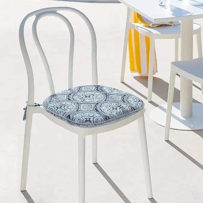 Indoor/Outdoor Chair Cushions 16x17 Inch, Patio Chair Cushions with Ties, All Weather Seat Cushions for Patio Furniture Home Garden Chair Use, Set of 2,Medallion Blue by GreenHaven Gardens