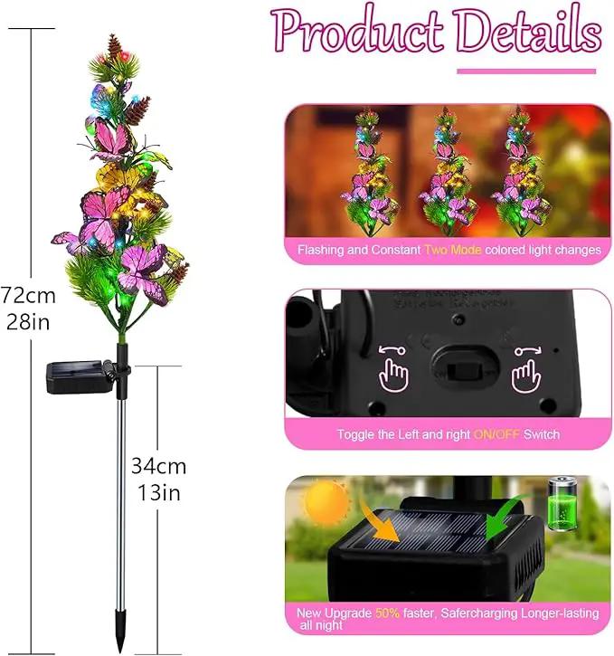 Solar Garden Lights Outdoor Waterproof Butterfly Stake Lights, 4 Pack Solar Lights Gifts for Mom Women Holiday Yard Front Porch Pathway Graveyard Cemetery Garden Patio Decor by GreenHaven Gardens