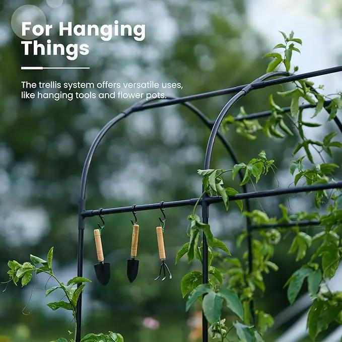 KING BIRD Raised Garden Bed with Arched Trellis Galvanized Planter Garden Box Outdoor for Gardening, Climbing Vegetables, Flowers 7.87x3.94x0.98 Ft, Dark Grey by GreenHaven Gardens
