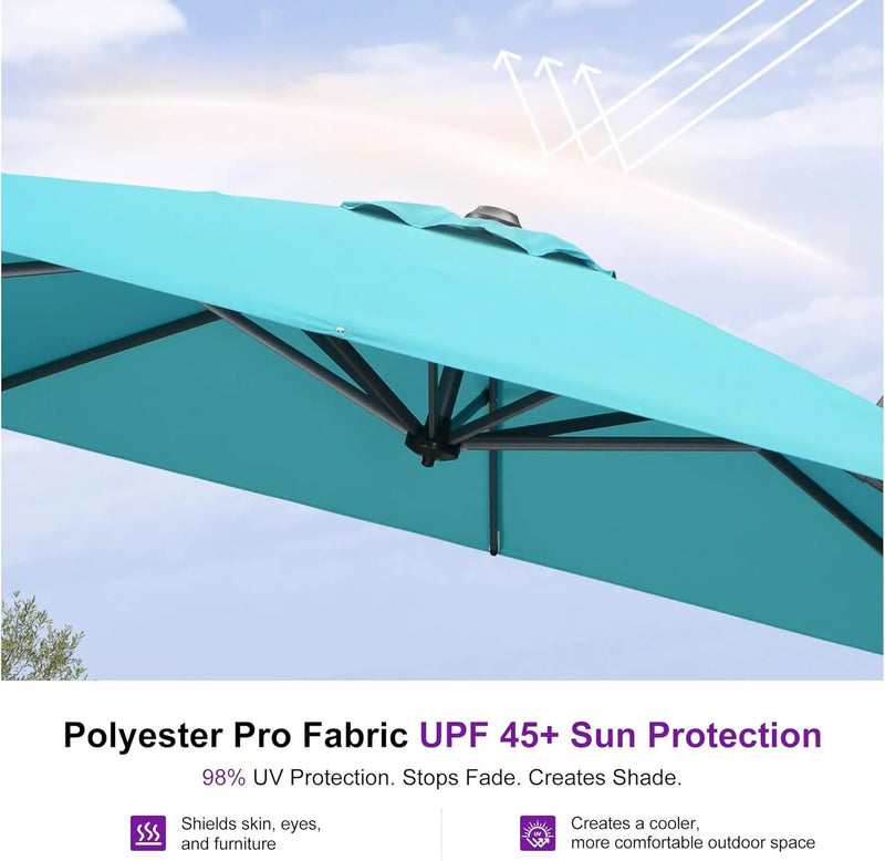 PURPLE LEAF 8 Feet Patio Umbrella Outdoor Cantilever Square Umbrella Aluminum Offset Umbrella with 360-degree Rotation for Garden Deck Pool Patio, Turquoise Blue by GreenHaven Gardens